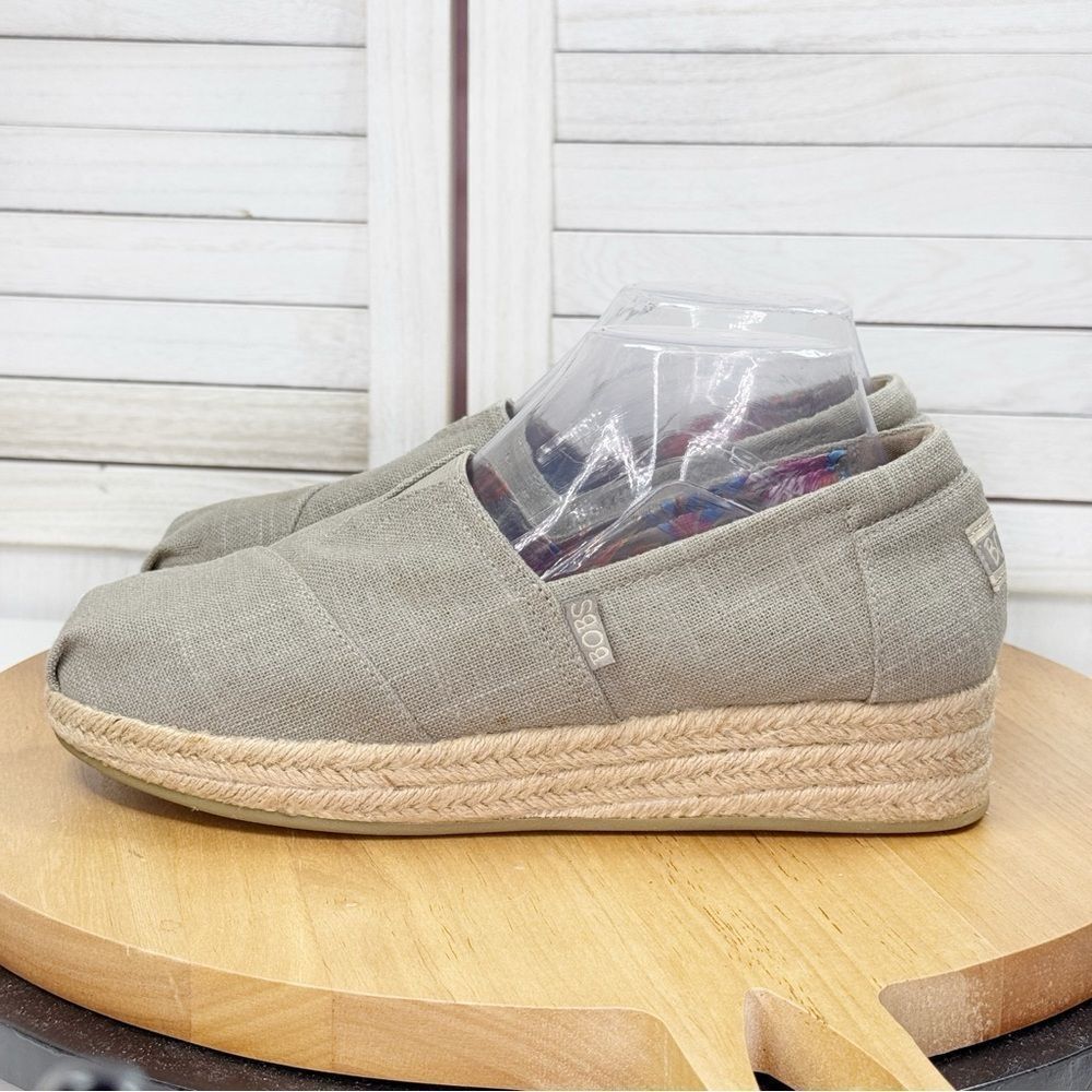 Bobs by Skechers Highlights High Jinx Canvas Wedge Espadrille Shoes Tan 9 - Picture 3 of 11